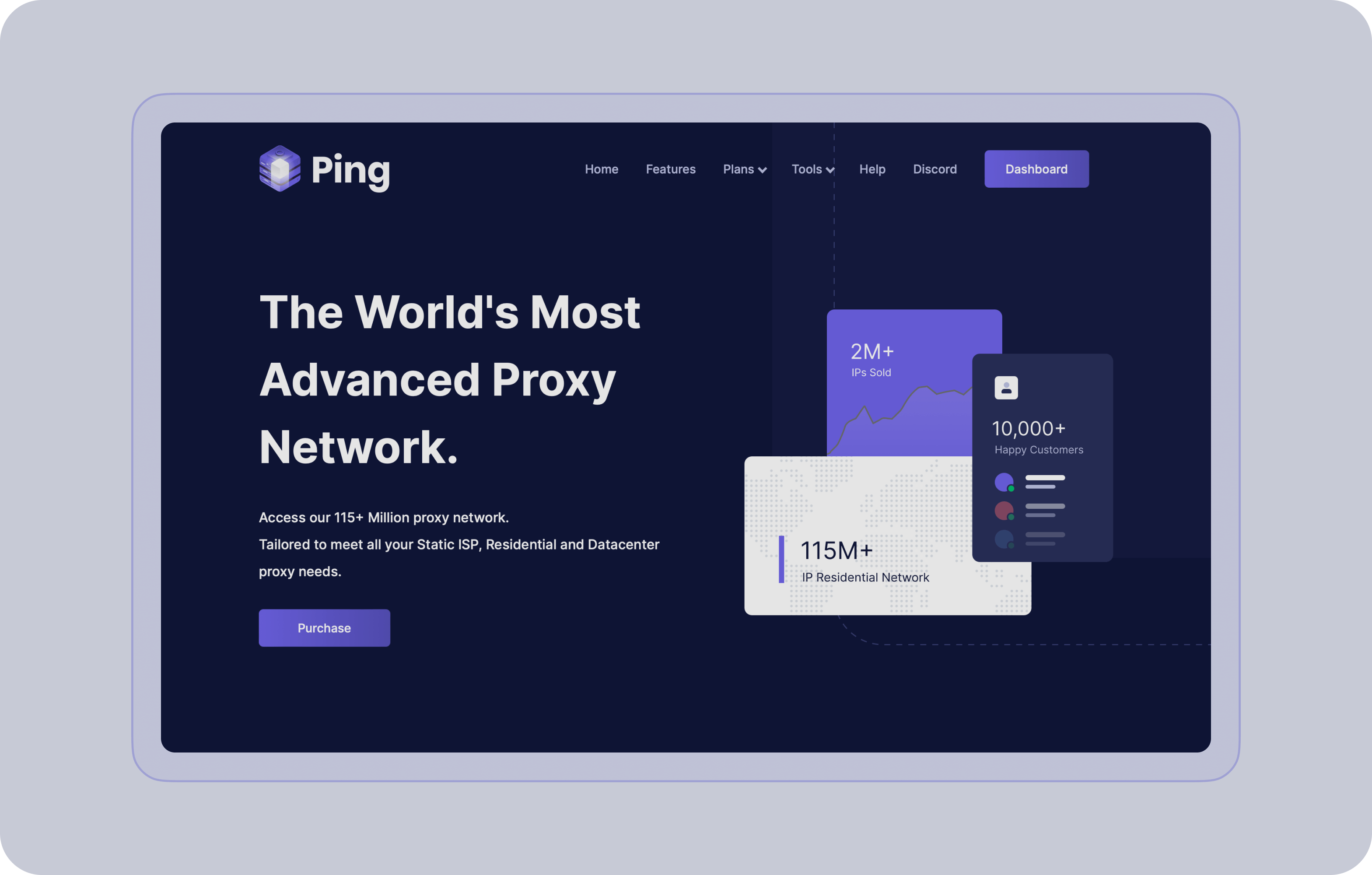 UX/UI design, website development for a SaaS – Ping Proxies - goodface.agency