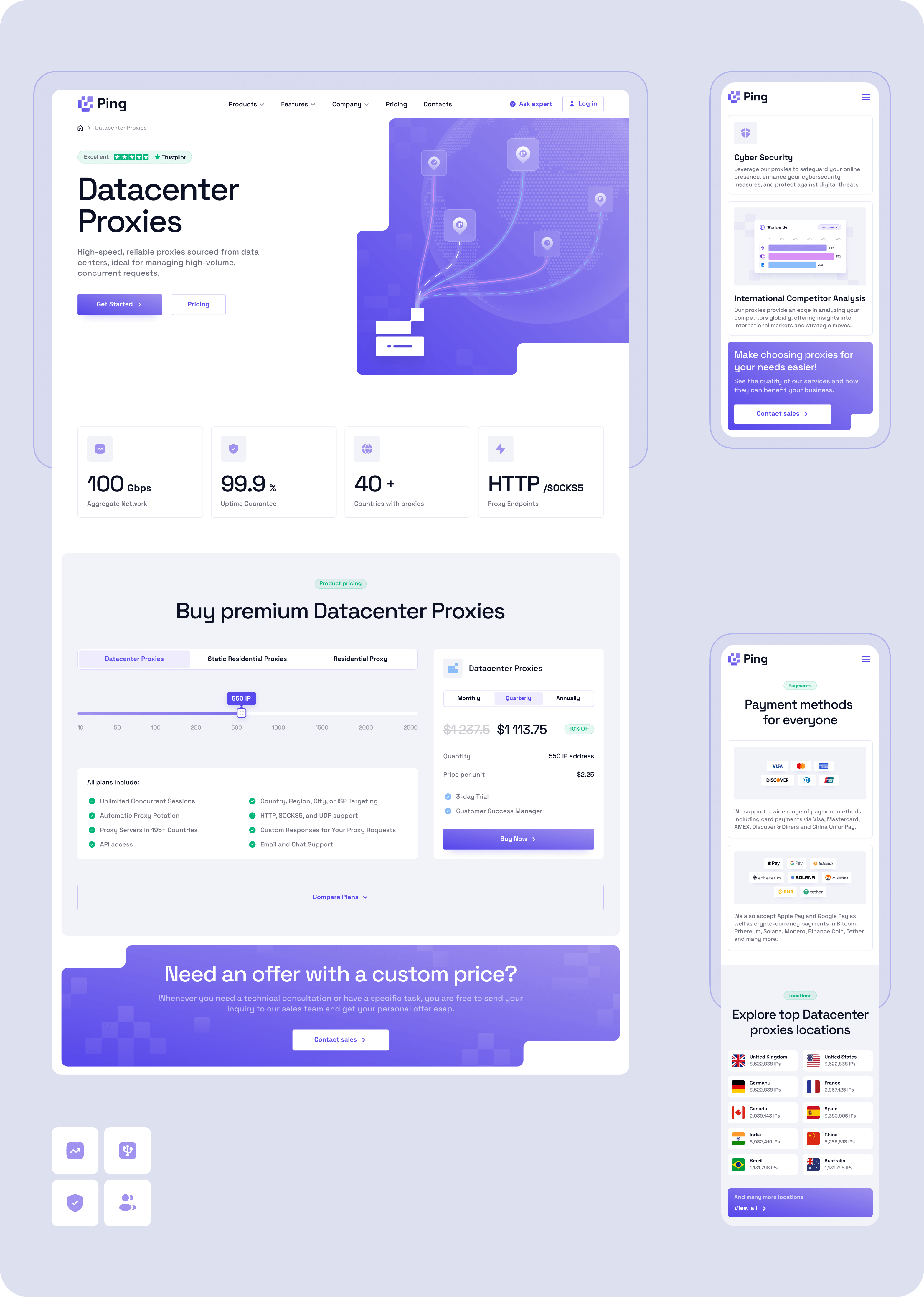UX/UI design, website development for a SaaS – Ping Proxies - goodface.agency
