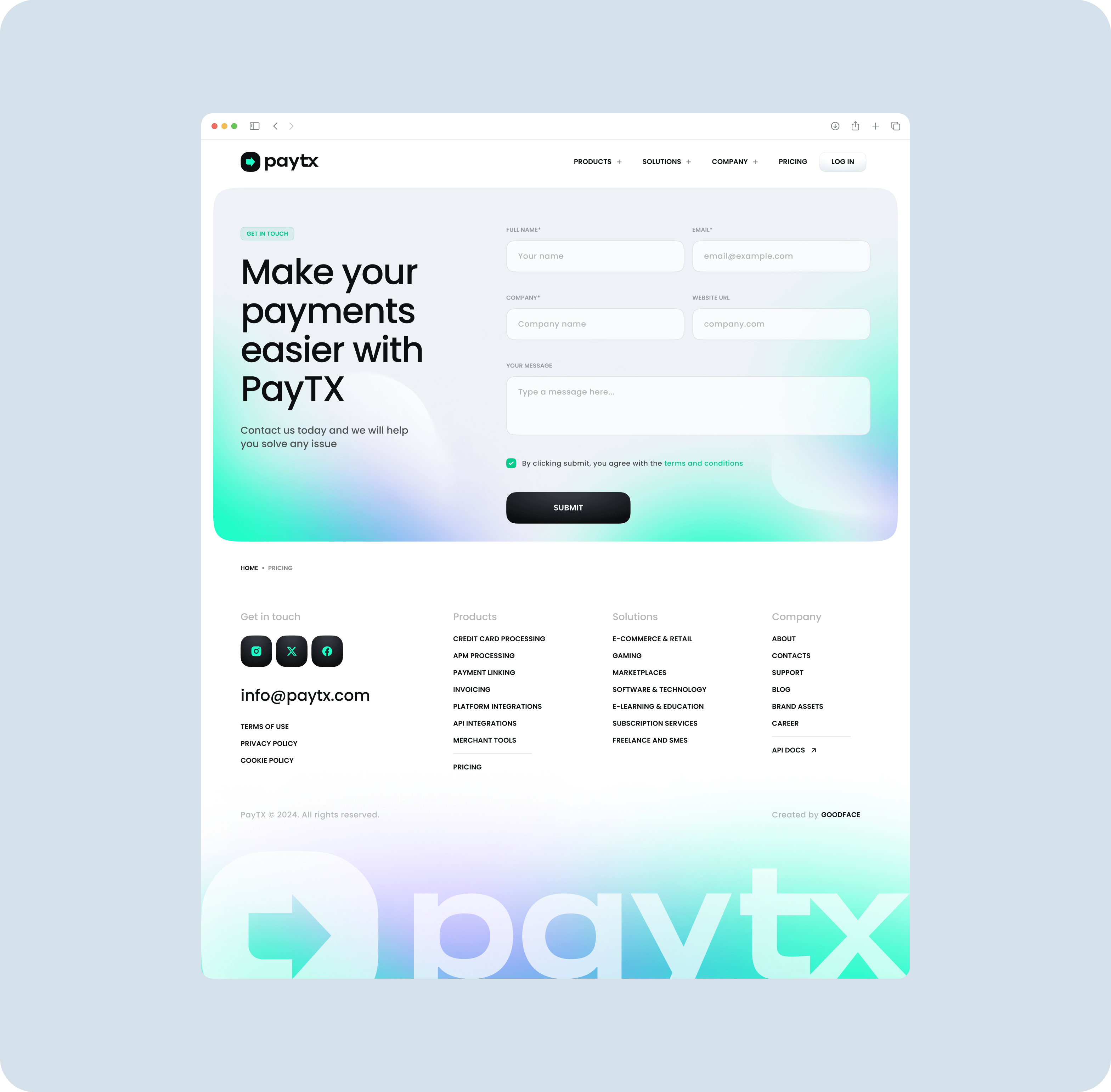 PayTX project: UX/UI Design, website development, logo, brand identity - goodface.agency