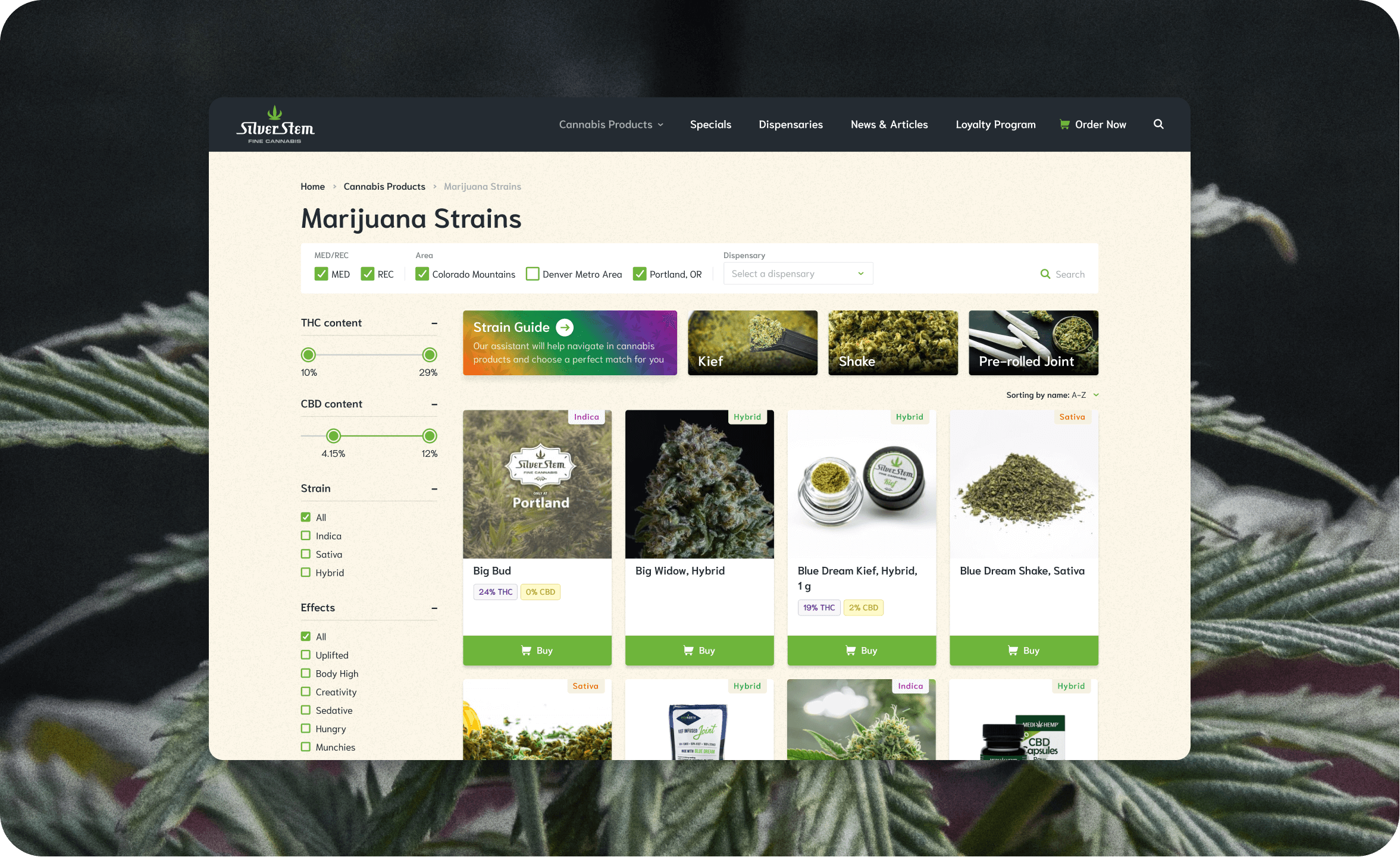 Goodface agency, case SilverStem, Cannabis Product catalog.png - Створення дизайну великого онлайн магазину в США з продажу медичного каннабісу - goodface.agency